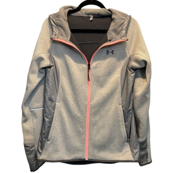 Women’s Under Armour Swacket Size Medium Light Gray & Coral Zip-Up w/Hood Storm - Picture 5 of 16